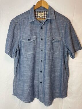 Woolrich Men’s Short Sleeve Chambray Shirt - Blue Size Large